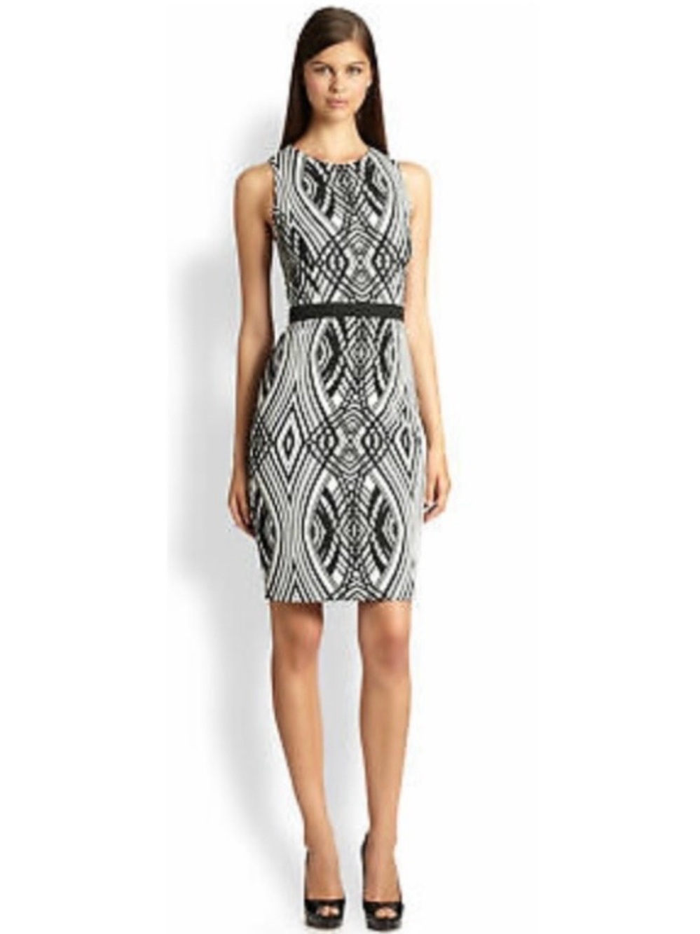 Badgley Mischka Black White Geometric Print Mini Cocktail Dress Sz 6 Formal